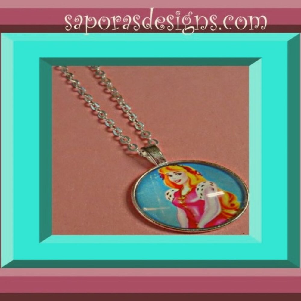 Silver Tone Sleeping Beauty Theme Necklace For Kids Girls Gift Giving